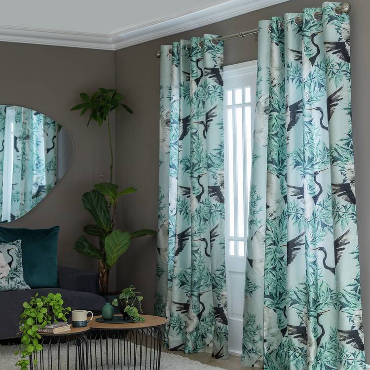 Habitat Crane Print Eyelet Curtains - Multi - 117x137cm