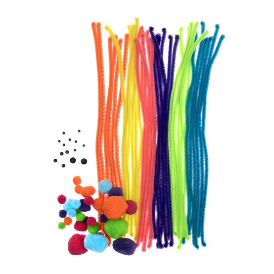 Bright Pipe Cleaners and Pom Poms Craft Pack 80 Pieces