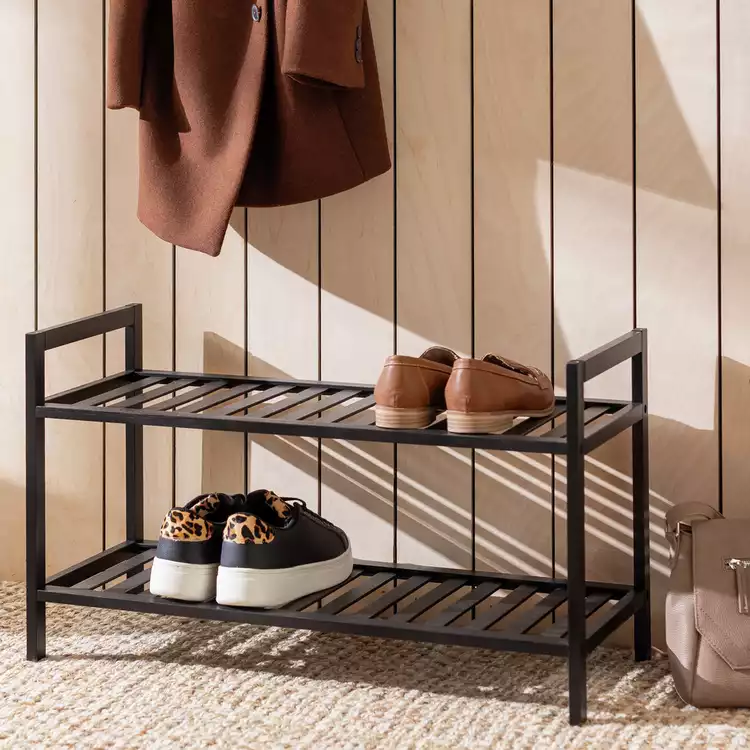 Habitat Kitt Bamboo 2 Shelf Shoe Rack - Black