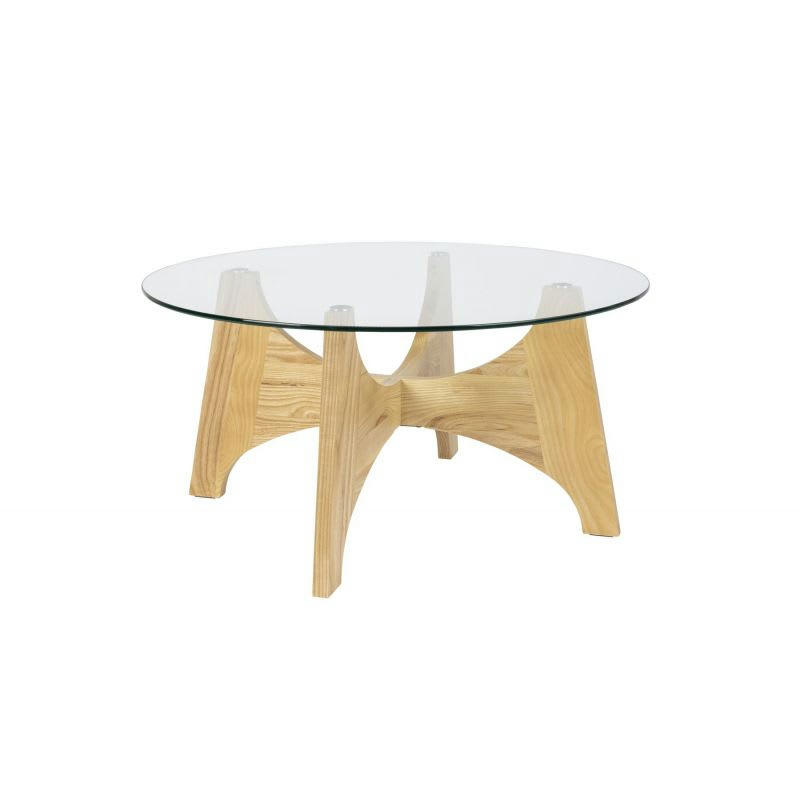 KOBE - Table basse ronde en bois et verre D 80