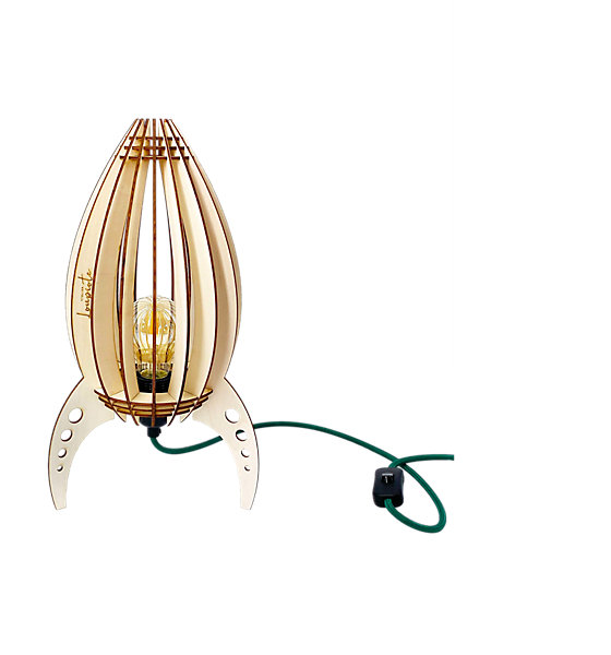 Lampe à poser enfant fusée en bois H.38cm E27 6W Atelier loupiote