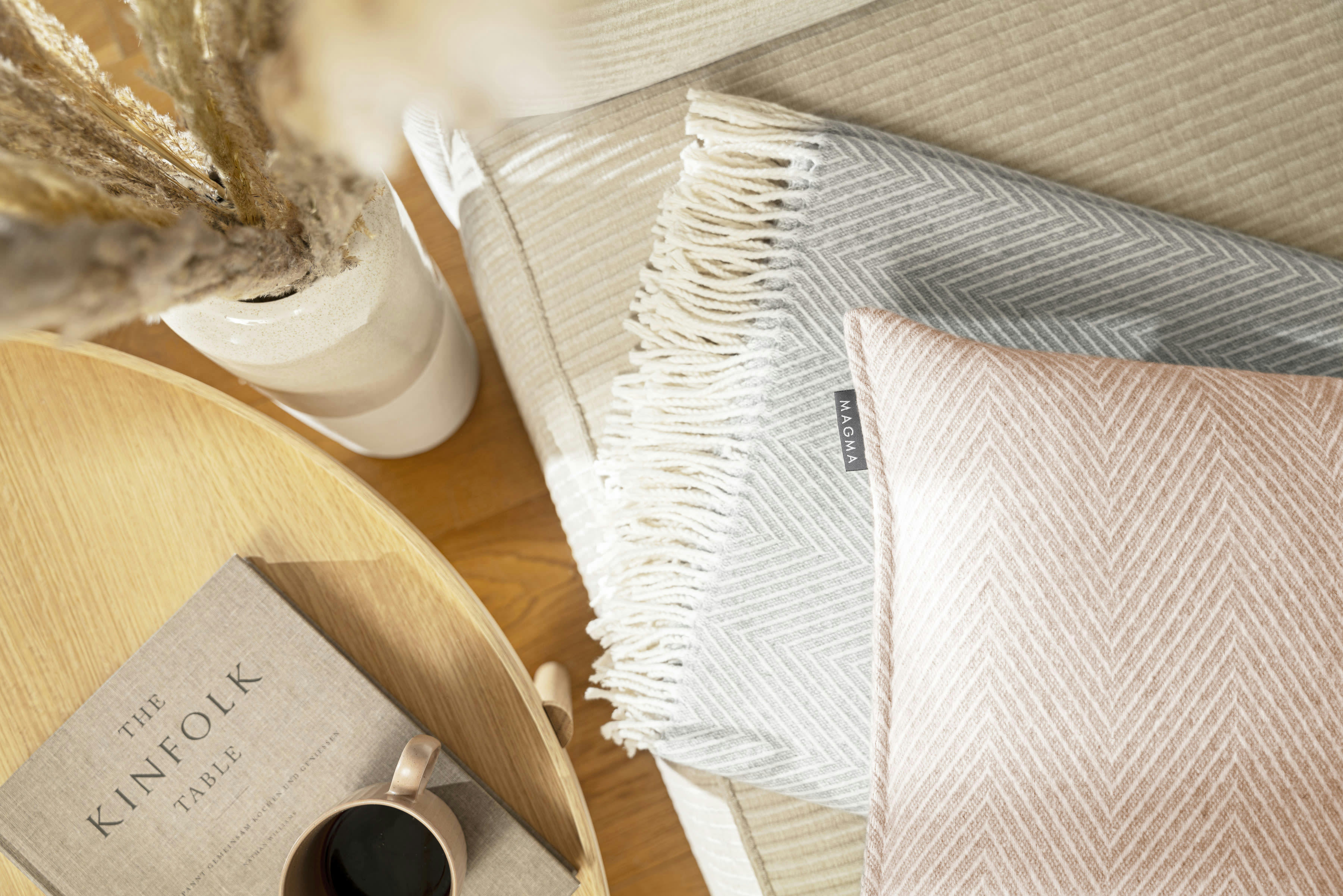 MERIDA - Housses de coussin chevrons rose coton recyclé- Lot de 2 - 45x45