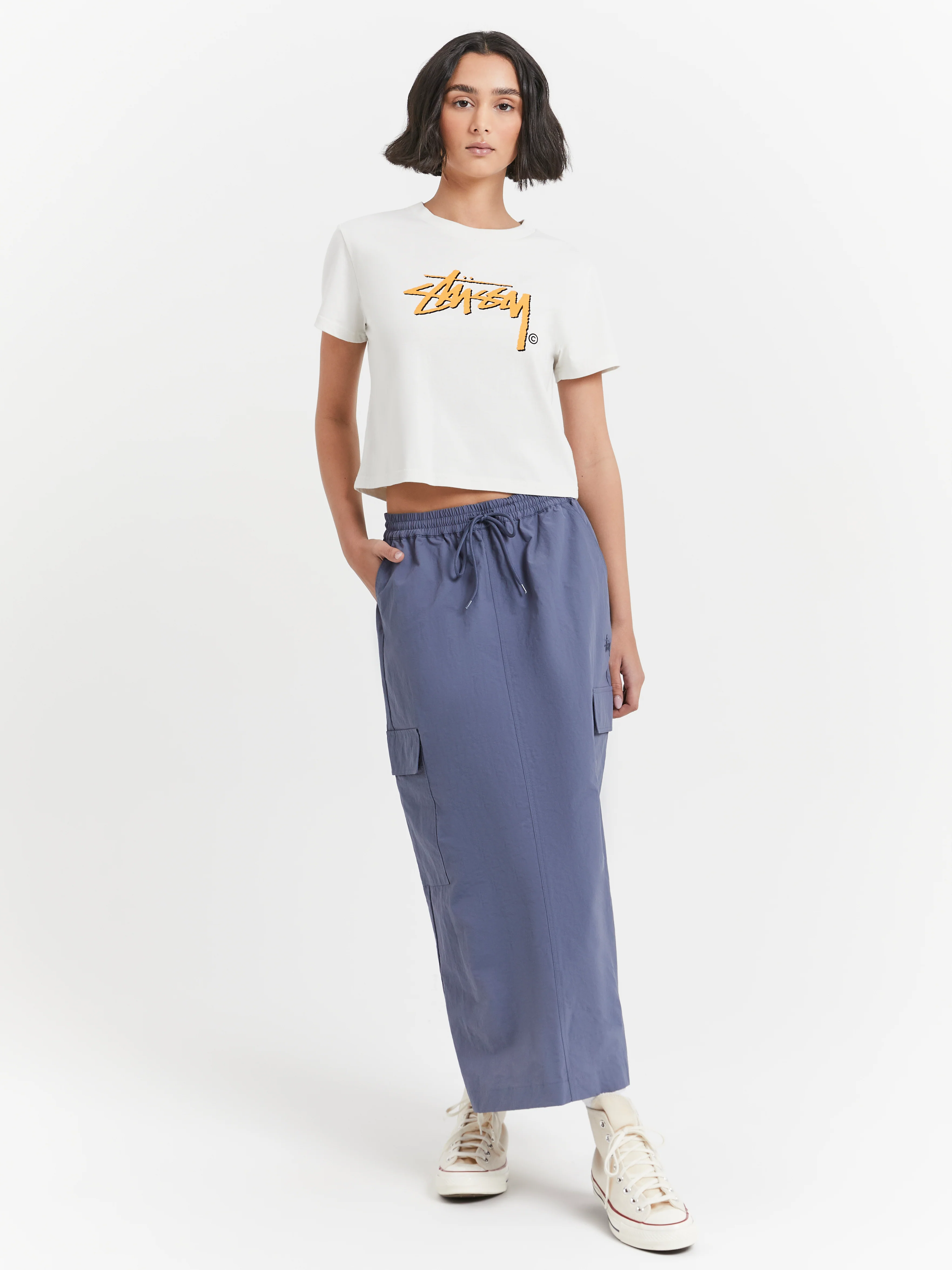 Nylon Cargo Midi Skirt