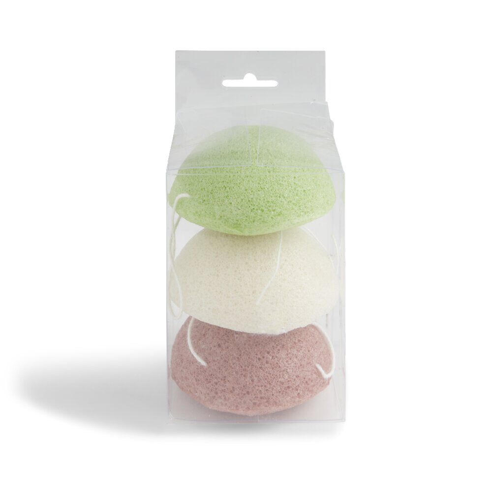 Lot de 3 éponges konjac coeur vert beige marron