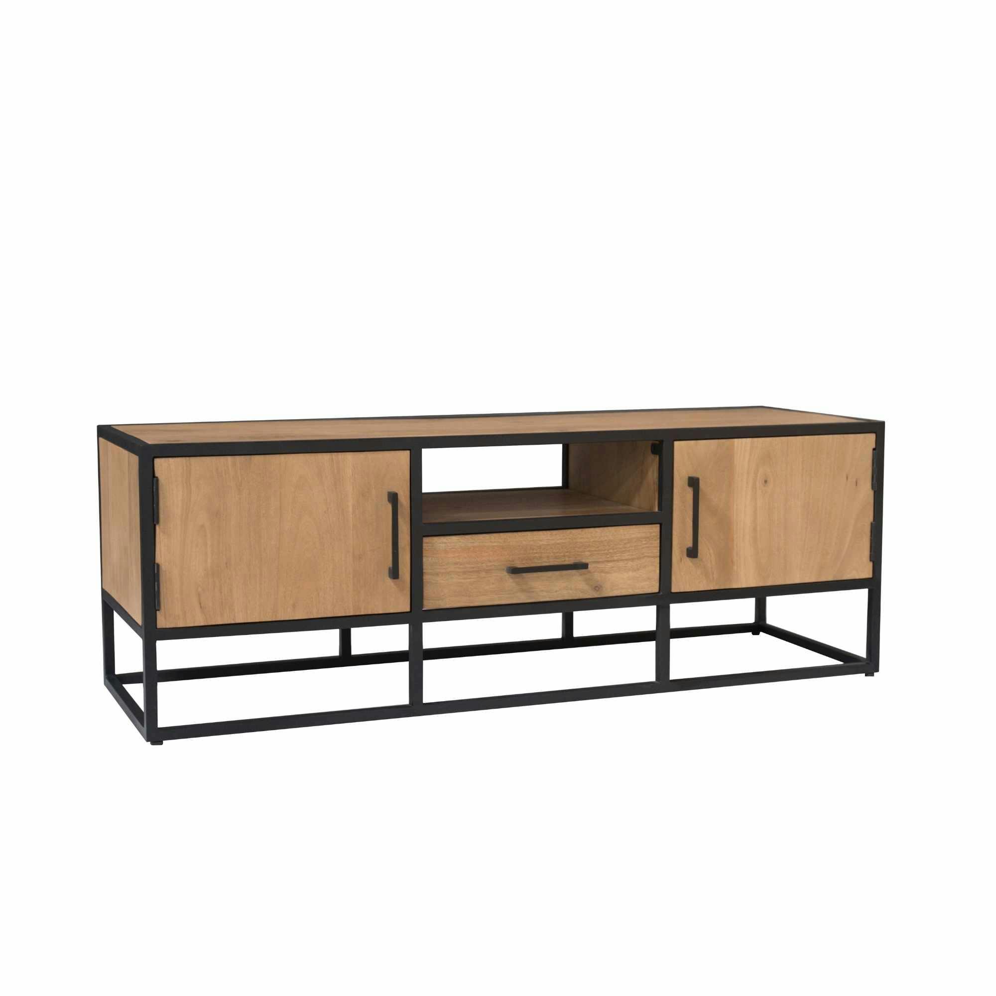 Petit meuble TV bois clair 2 portes 1 tiroir RIVANO