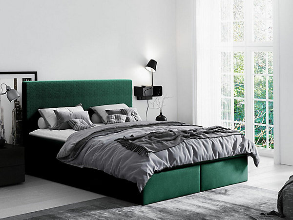Lit continental Baltimore 126, Unique, Vert, Tissu, Disponible