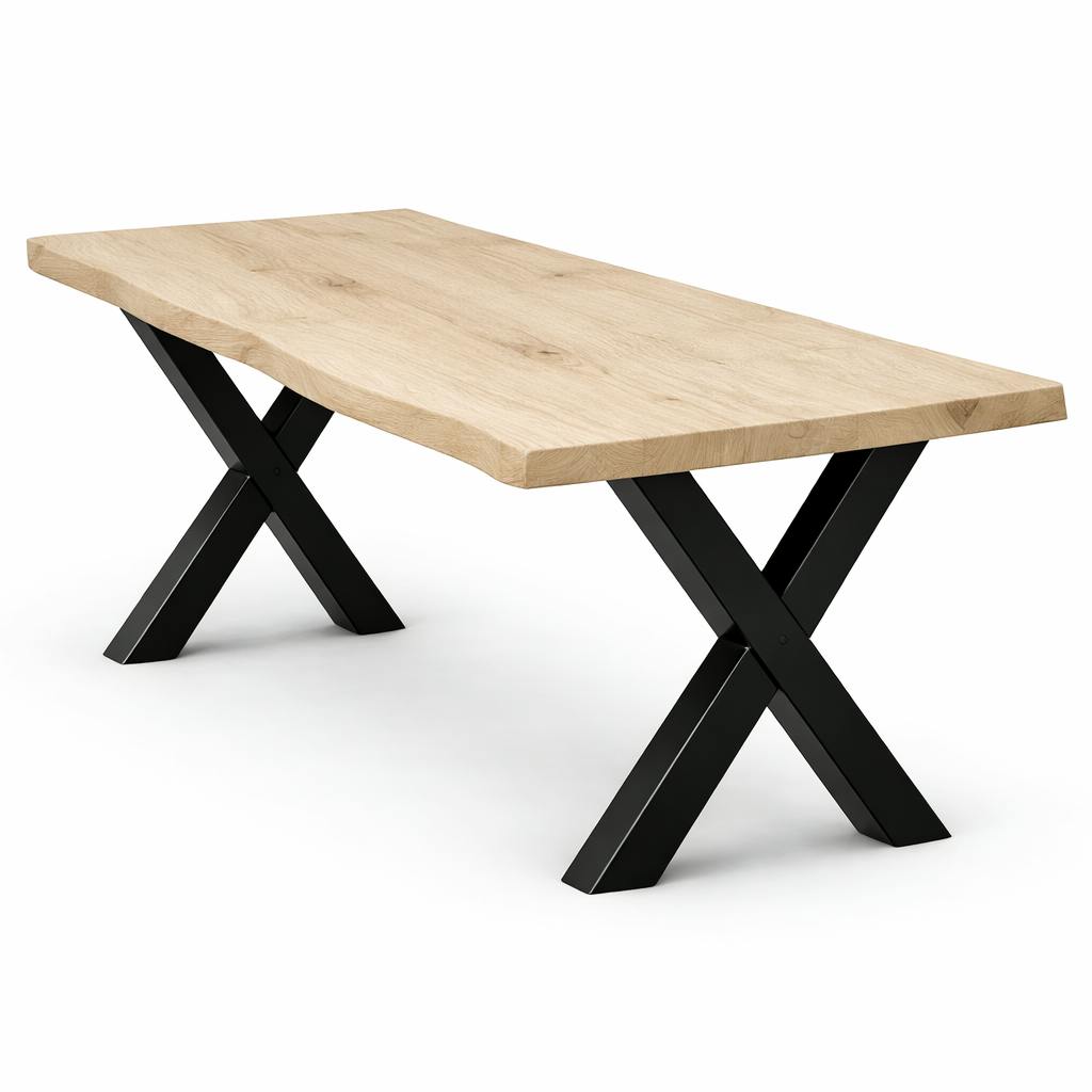 Table extensible chêne blanc bords naturels pieds en X 220 cm PALERME