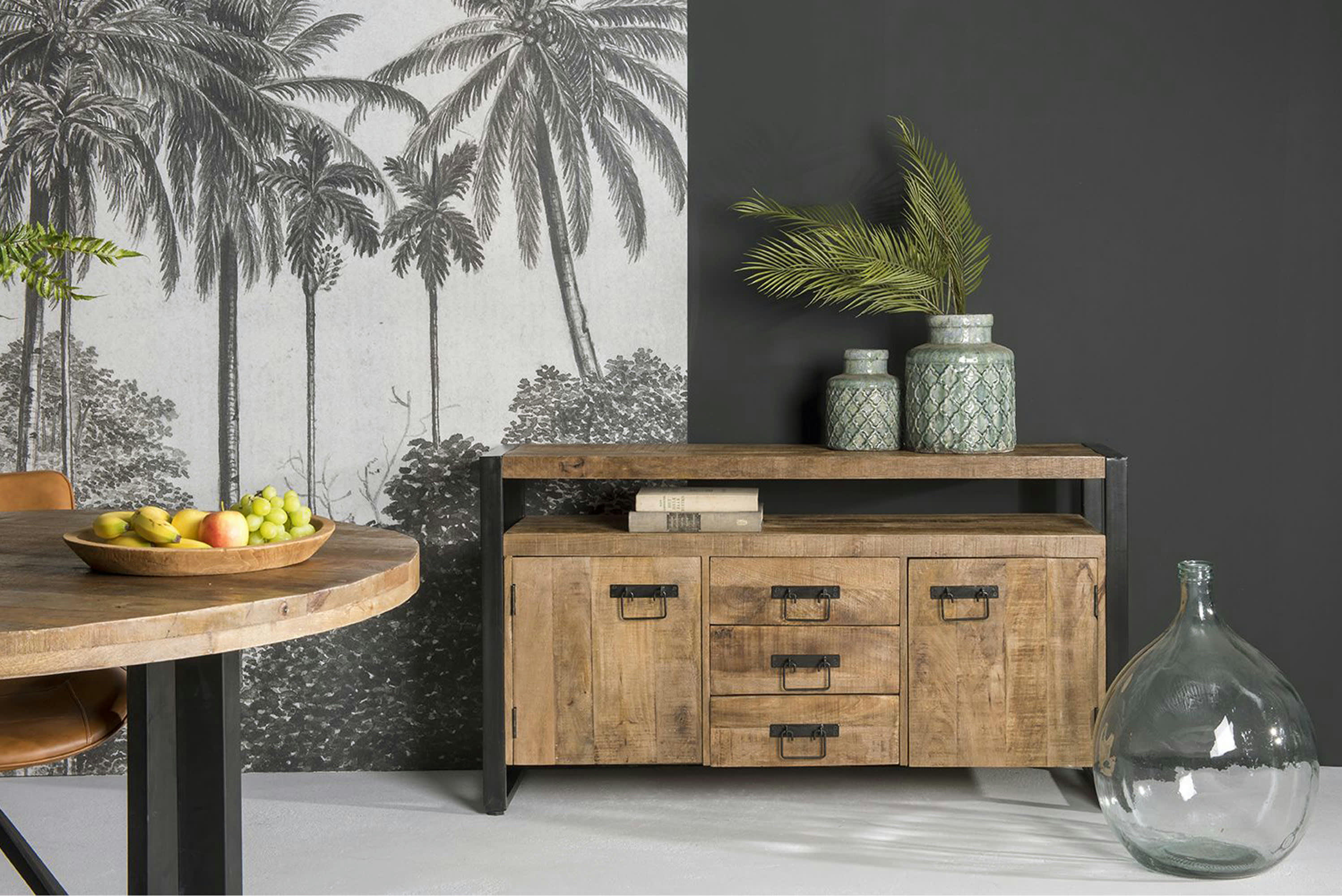 BELEM - BELEM-Buffet 2 portes 3 tiroirs en bois de Manguier massif et métal