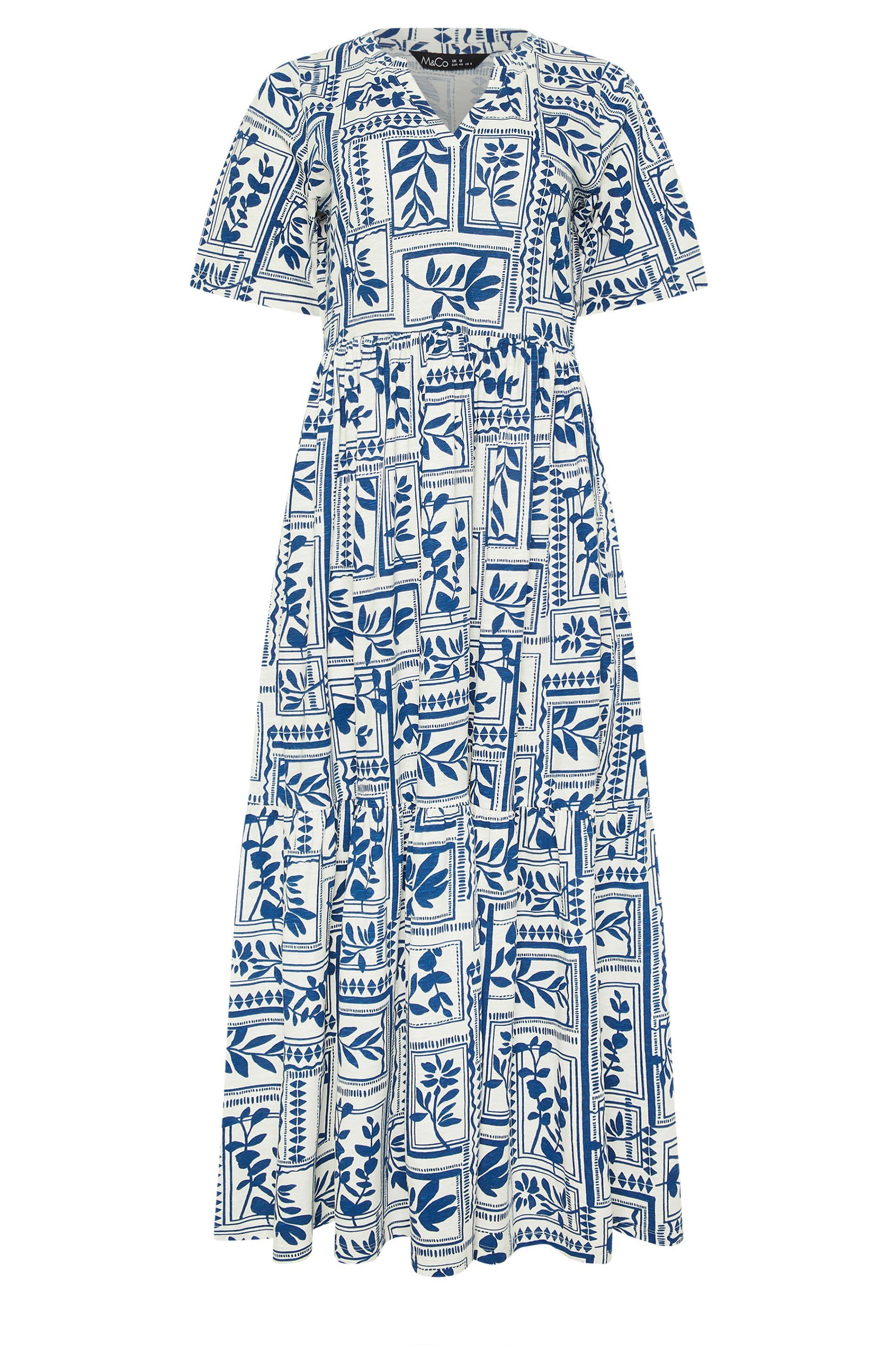 M&Co Leaf Print Tiered Cotton Maxi Dress