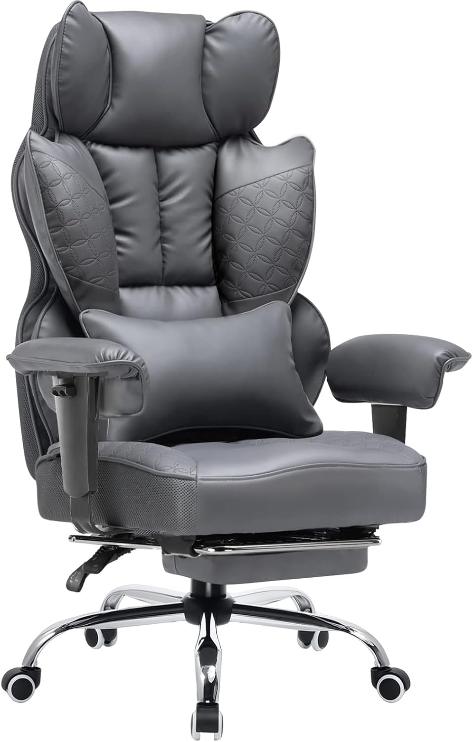 COMHOMA Big and Tall Office Chair Heavy Duty Wide Ergonomic Gaming Chair with Deluxe Embossing Designed Leather with Foot Rest,150°Reclining Adjustable Armrests Pocket Spring Back Support and Pillow
