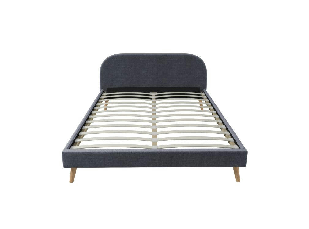 MOBY - Cadre de lit avec sommier à lattes en tissu - Gris - 160 cm