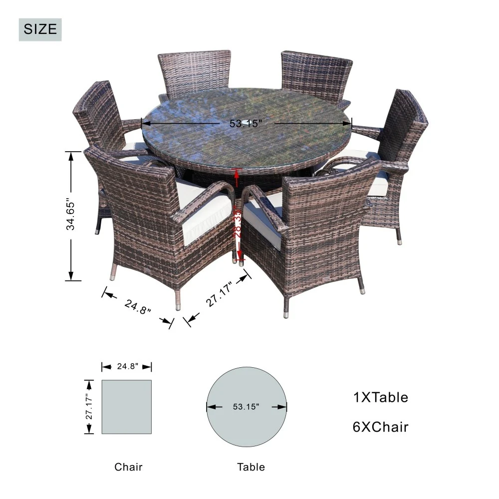 7-piece Modern Outdoor Aluminum Wicker Dining Set with 6 Chairs