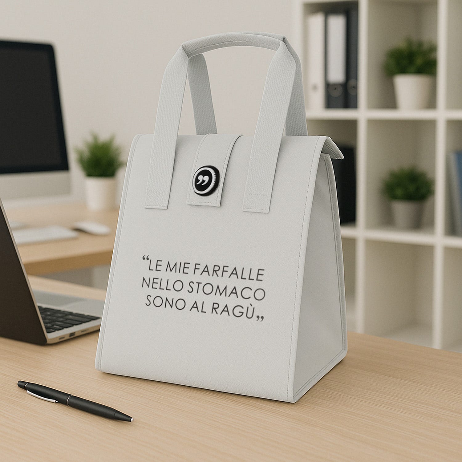 Borsa porta pranzo termica 12 L grigo chiaro con scritta