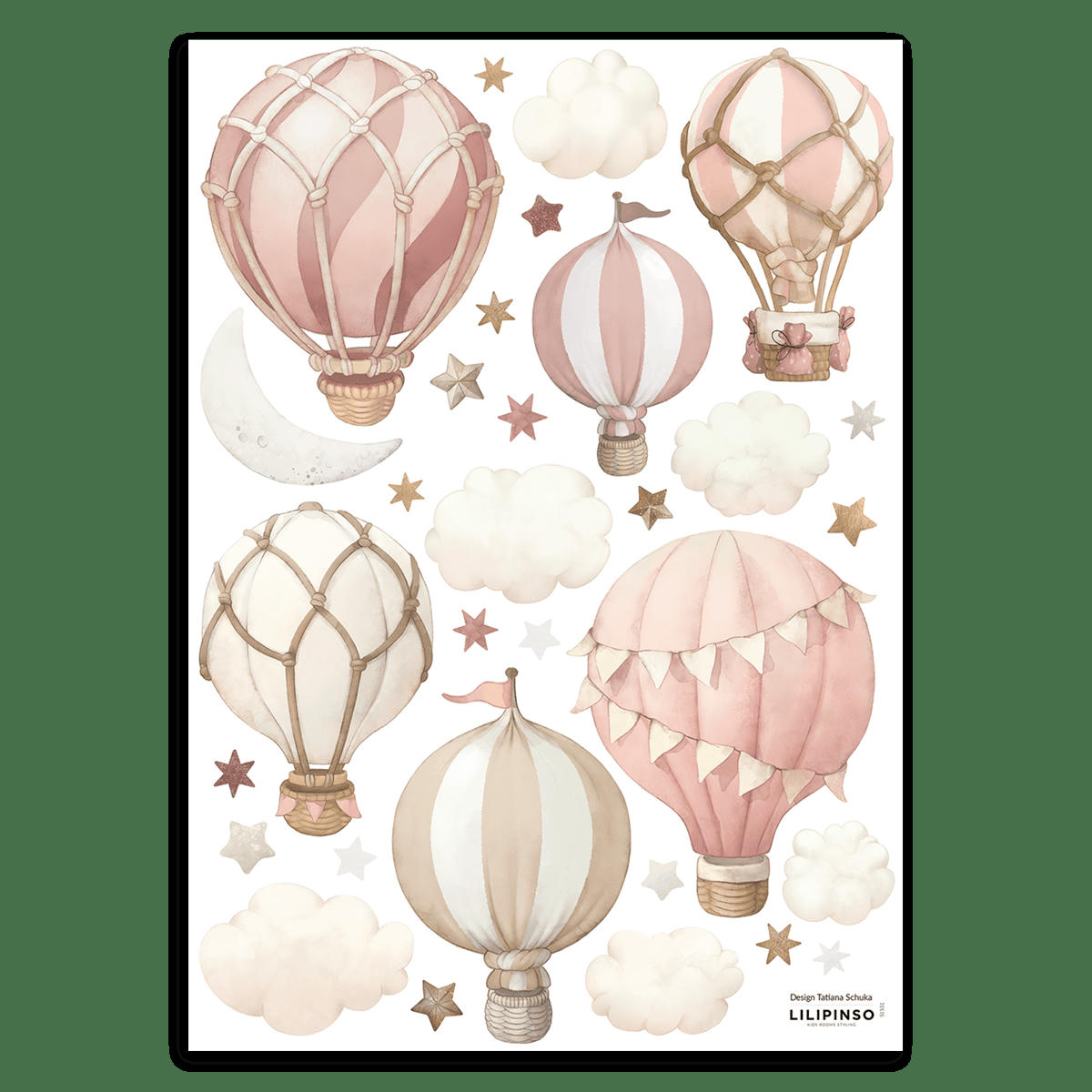 SELENE - Stickers muraux les montgolfières en vinyle mat rose