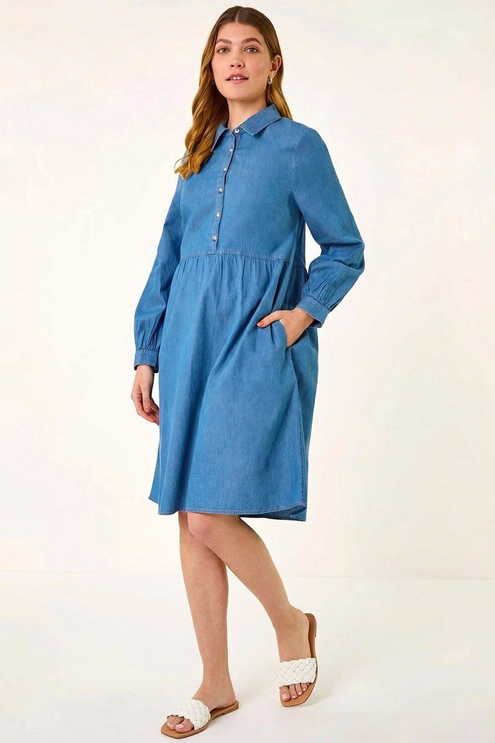 Roman Denim Button Through Pocket Dress