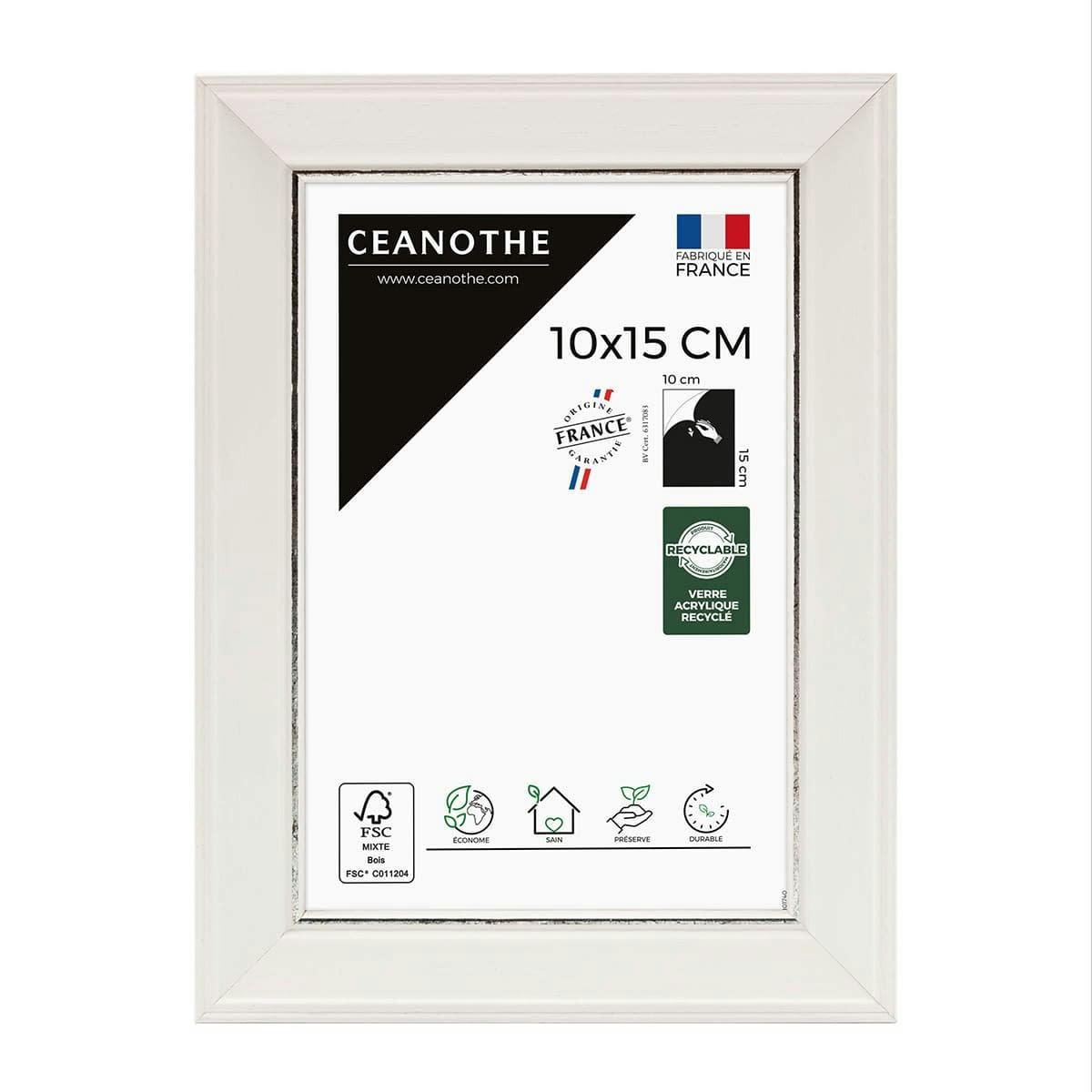 VITTORIA - Cadre photo blanc à la finition argent patiné 10x15 cm bois massif fsc
