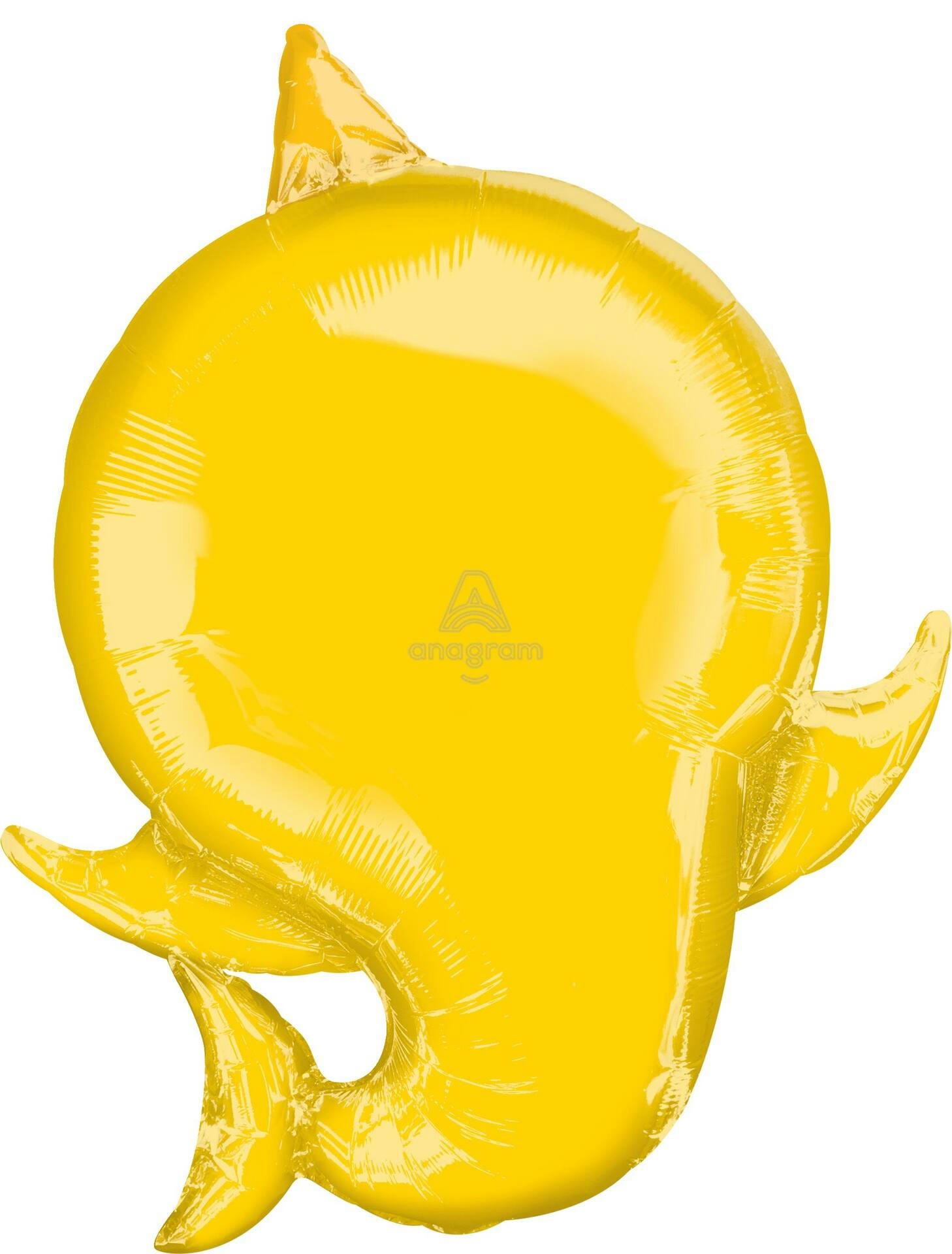 Baby Shark Satin Foil Balloon, Yellow, 36-in, Helium Inflation & Ribbon Included for Birthday Party