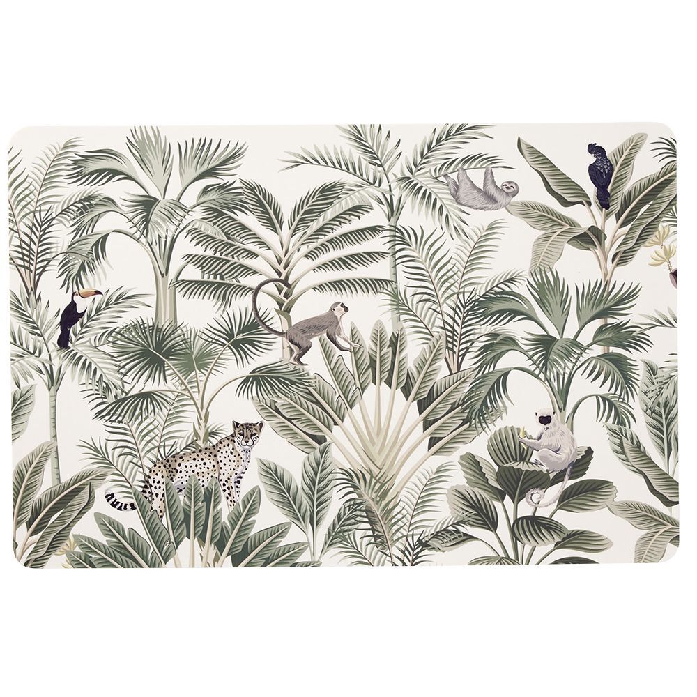 Set de table rectangulaire plastique jungle blanc et vert