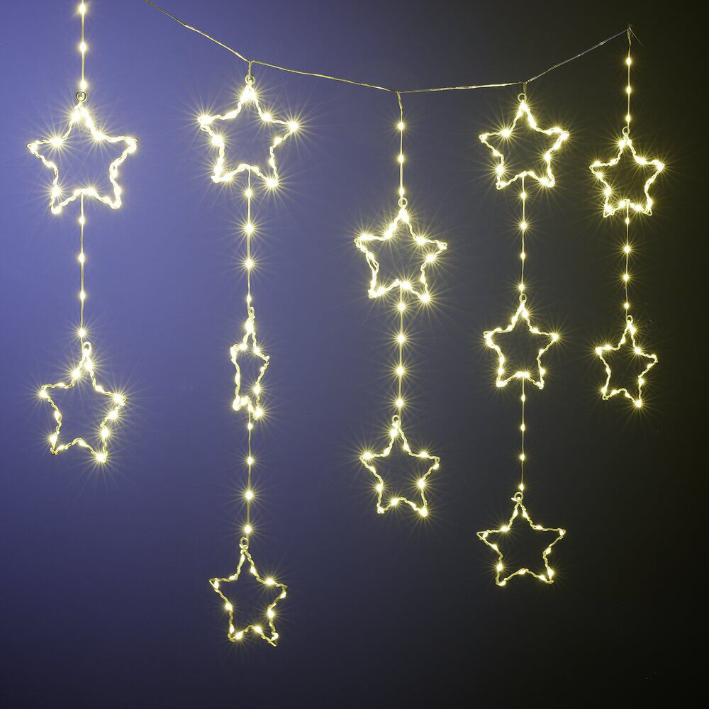 Rideau de No&euml;l lumineux 240LED pluie d'étoiles blanc chaud L620cm