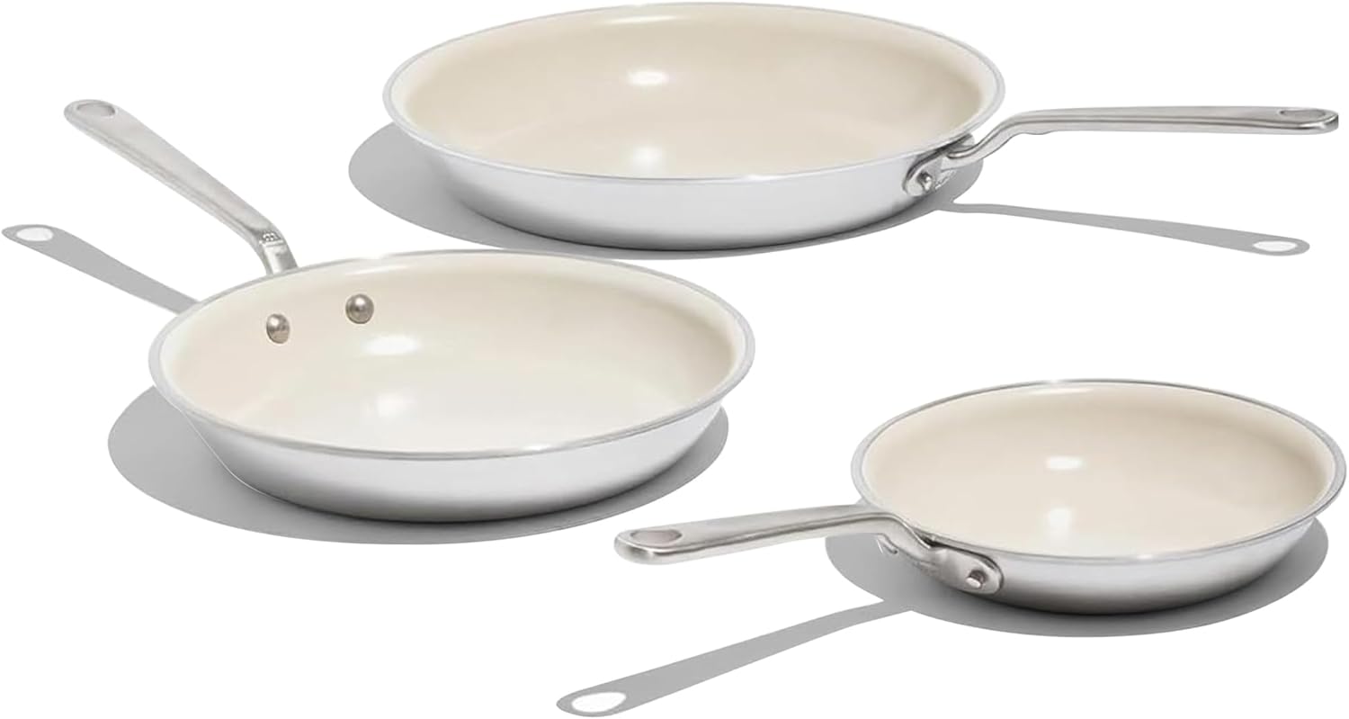 Made In Cookware | 3-Piece (Includes 8, 10, 12) Ceramic Non Stick Frying Pan Set (Stainless Handle) | 5-Ply Stainless Clad with Stay-Cool Handle | Professional Cookware