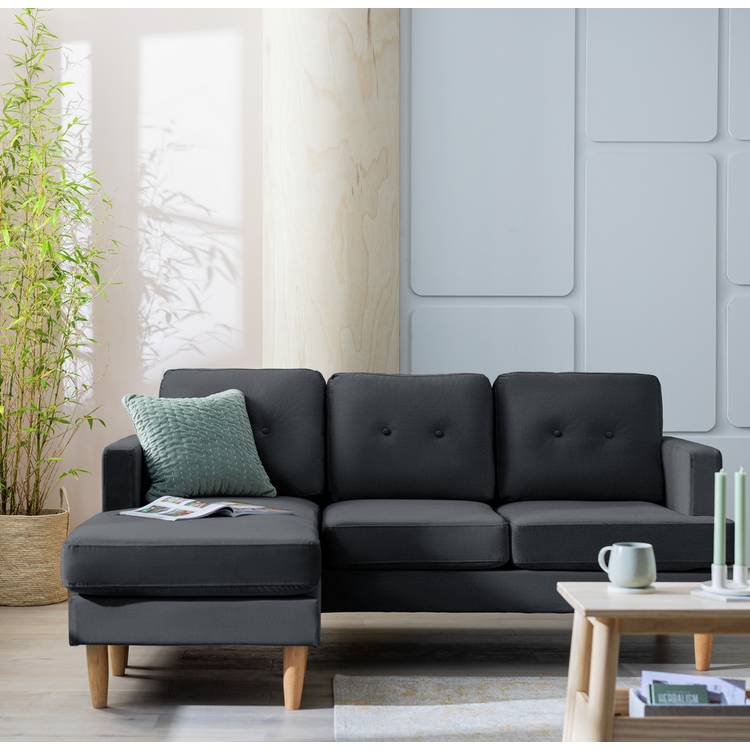 Habitat Joshua Fabric Reversible Chaise Corner Sofa-Charcoal