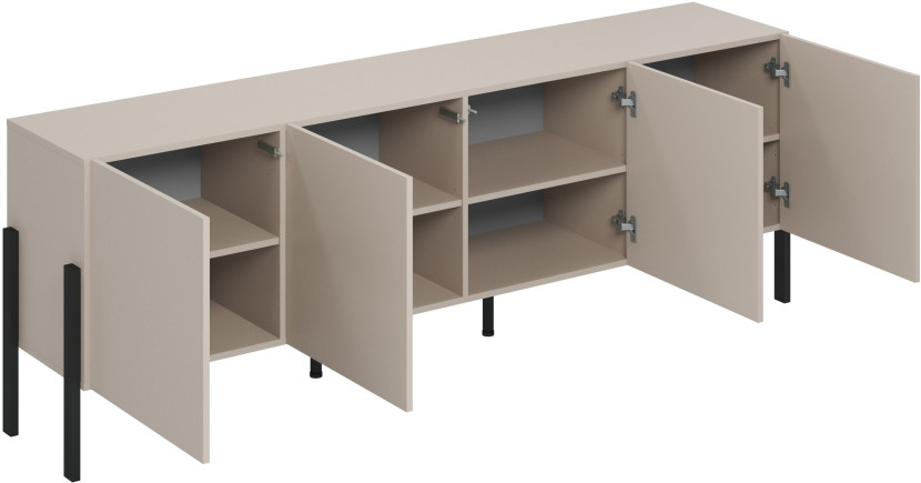 Komoda do salonu 204 cm czterodrzwiowa z półkami kaszmir