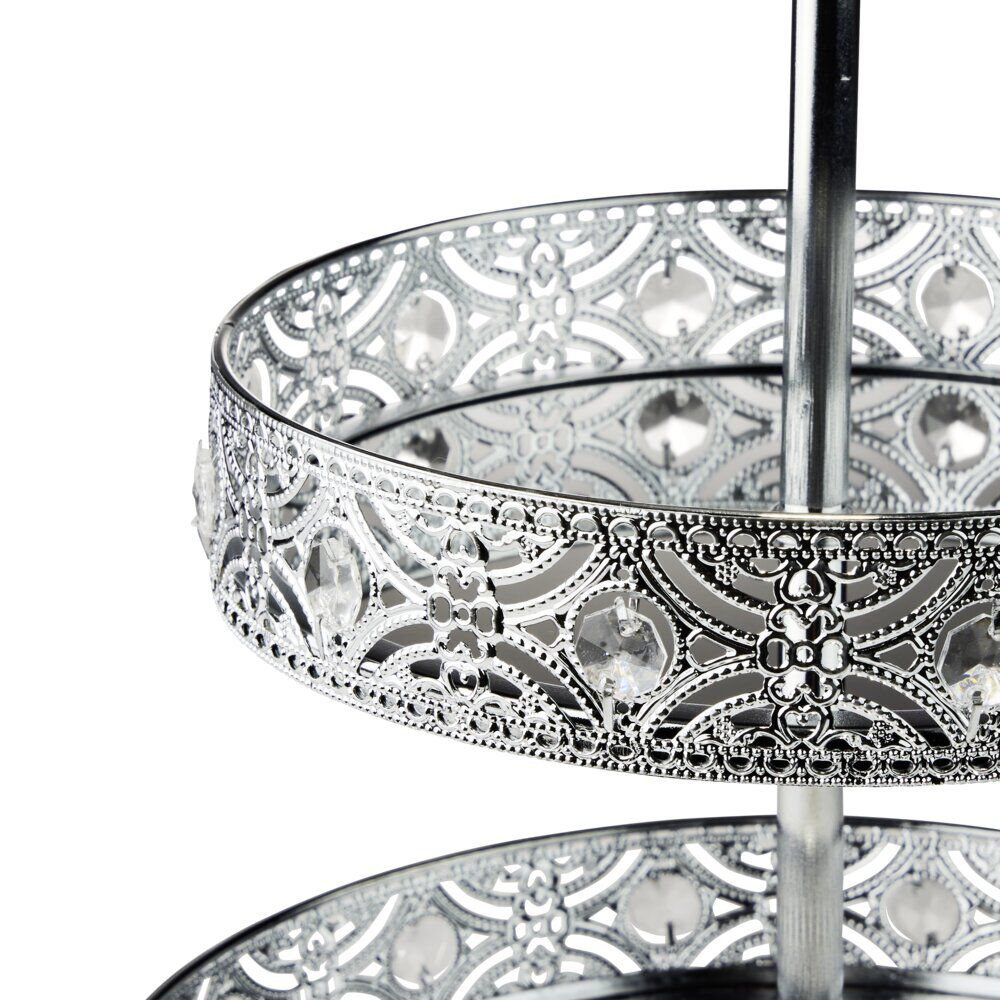 Plateau 3 niveaux arabesque métal argenté Ø25xH46,5cm
