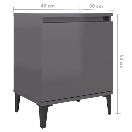 NNEVL Bed Cabinet with Metal Legs High Gloss Grey 40x30x50 cm