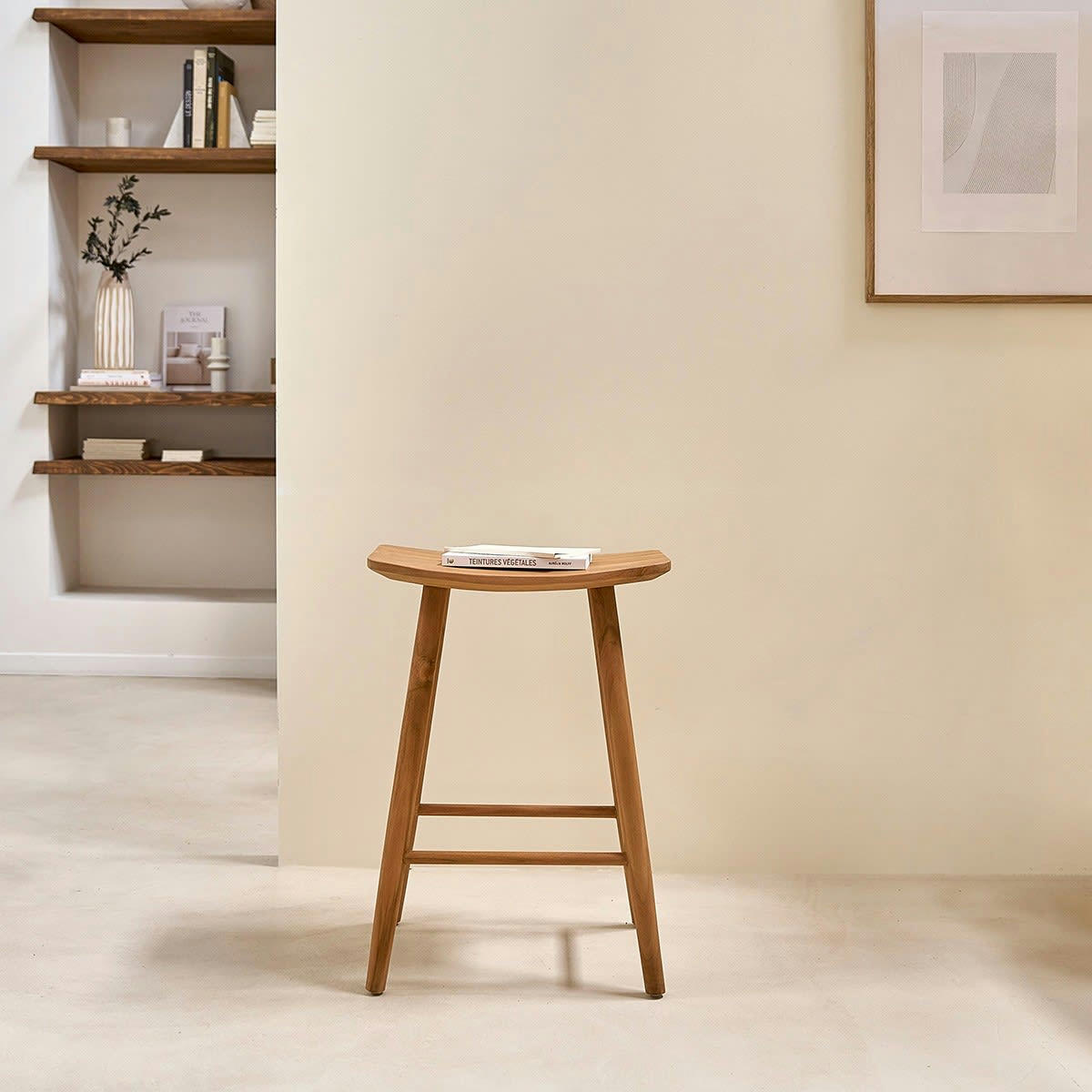 AMBRE - Tabouret en teck massif 65 cm