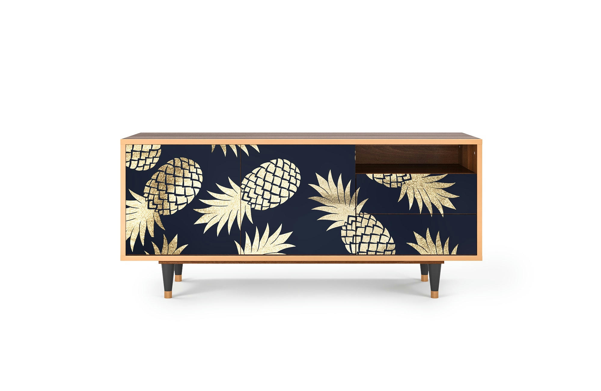 SUNNY PINEAPLE - Meuble TV  bleu et jaune 2 tiroirs et 2 portes L 125 cm