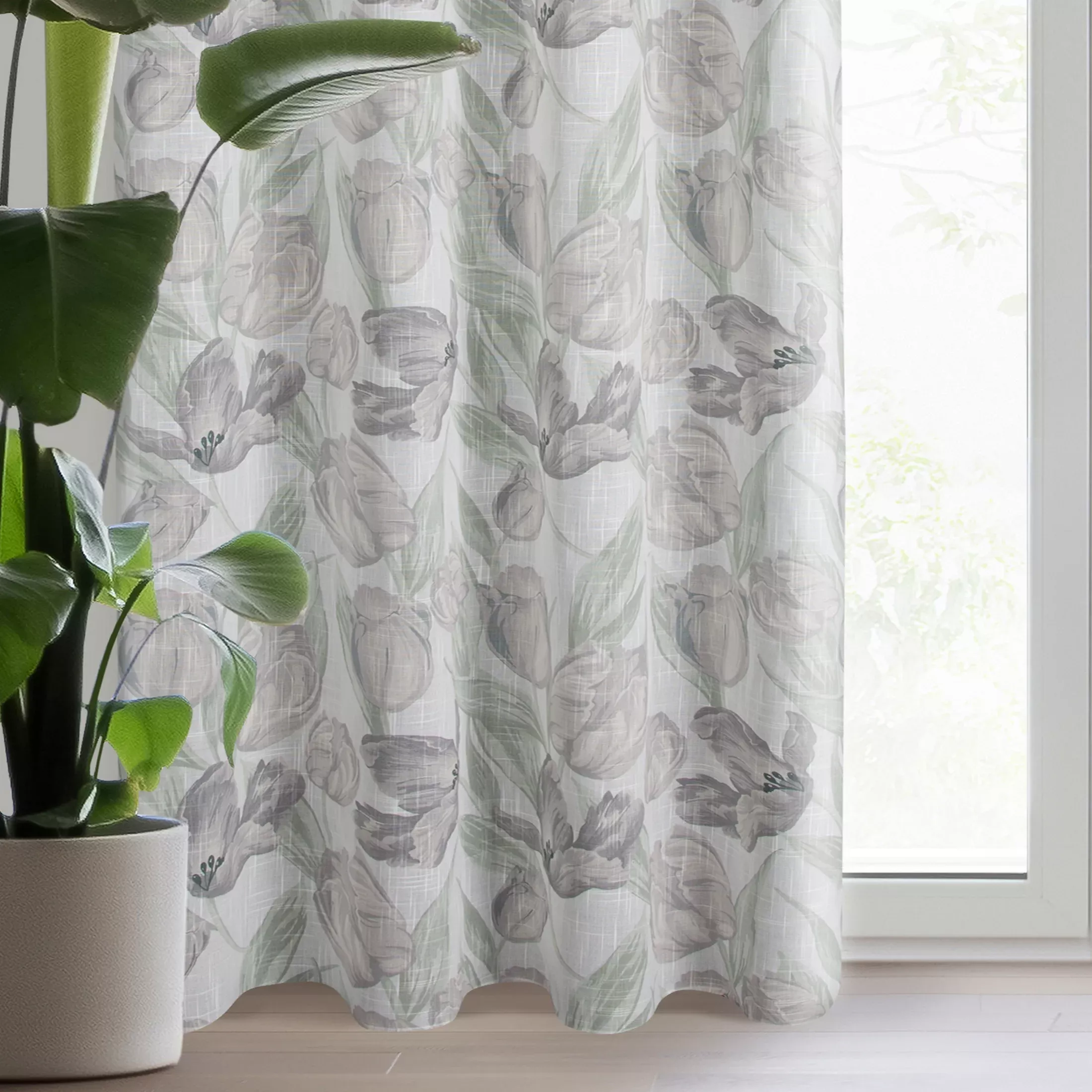 Zasłona naturalno, zielona w stylu boho 140x250 cm przelotka - MILLIE