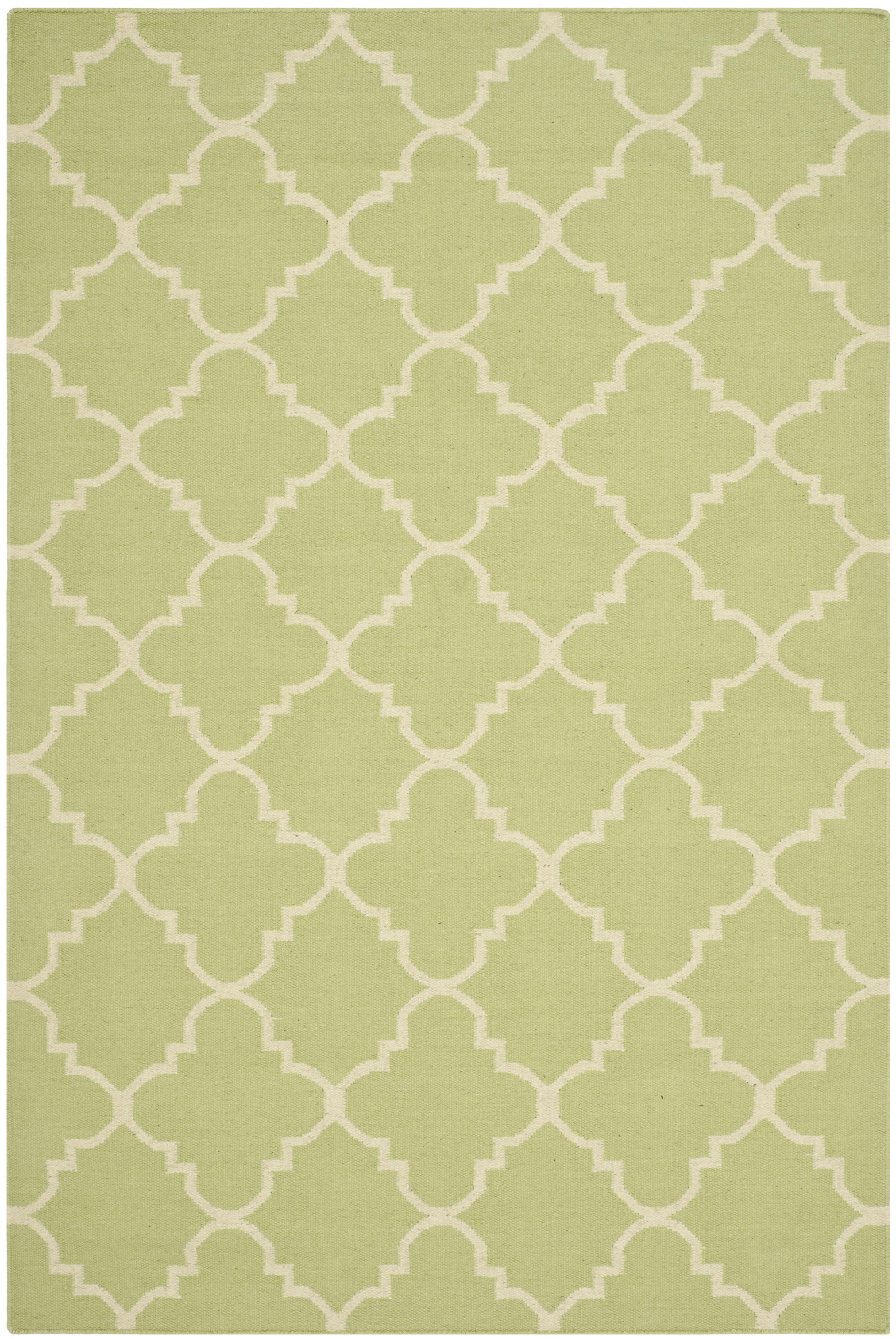 DHURRIE - Tapis de salon interieur en vert clair & ivoire, 91 x 152 cm