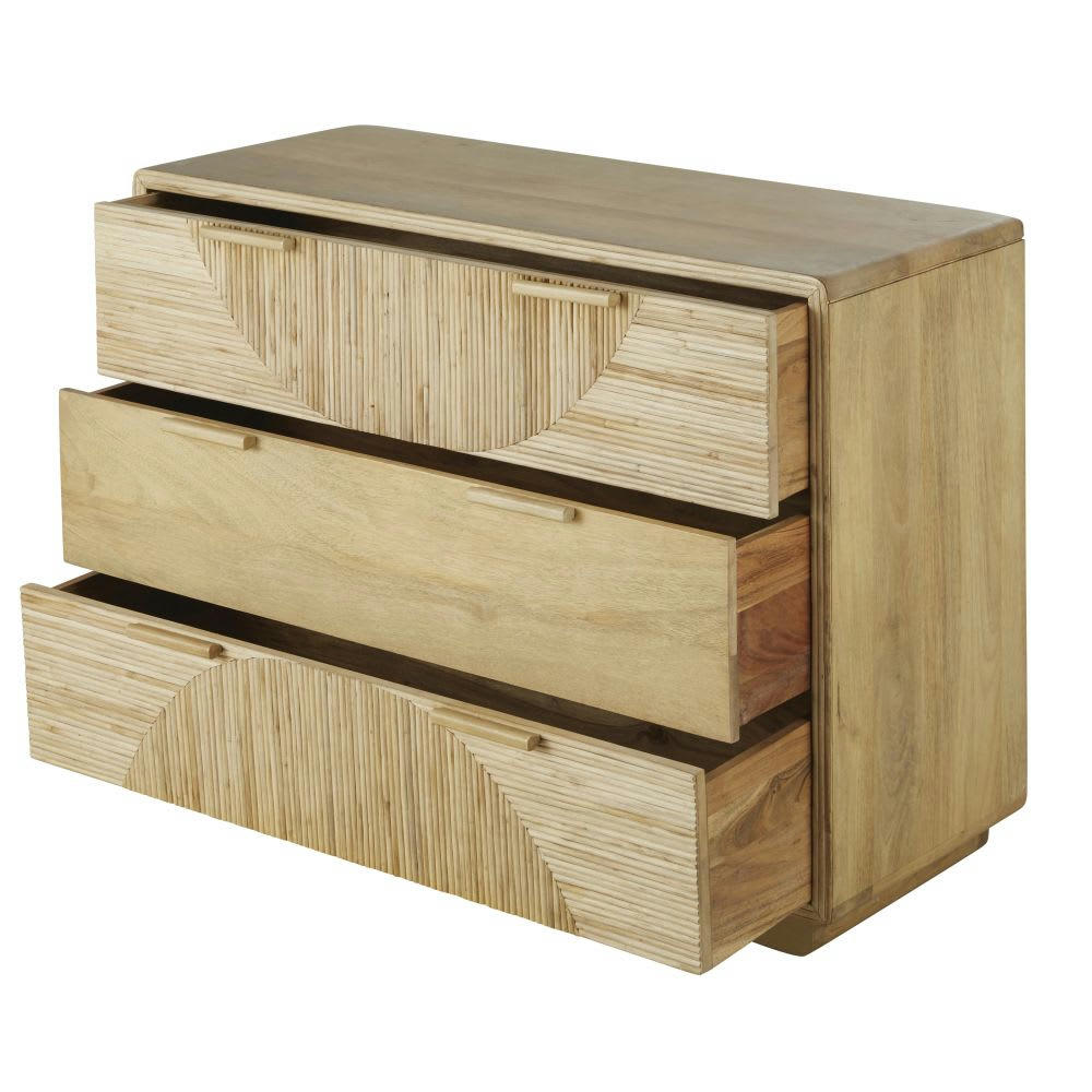 Ratane - Commode 3 tiroirs marqueterie de rotin beige