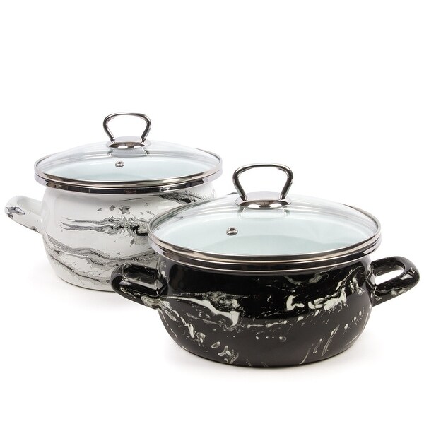 STP Goods 2.6-qt Shake Black and White Enamel on Steel Pot
