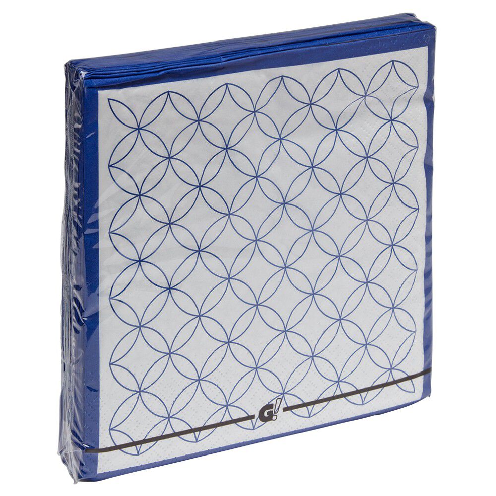 Serviette papier blanche motif rosace bleu x20