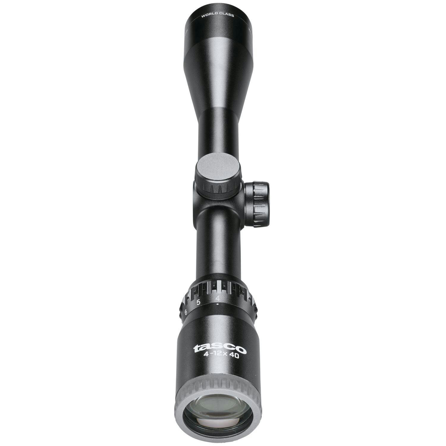 Tasco World Class Black Riflescope 30/30 with Rings & Hang Box, 4-12x40