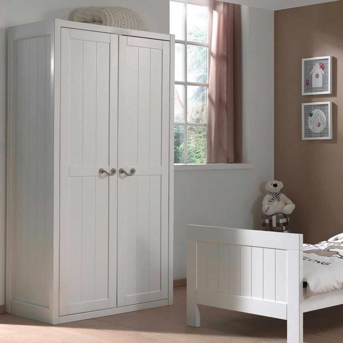 LAZIO - Armoire  2 portes effet lambris poignées corde