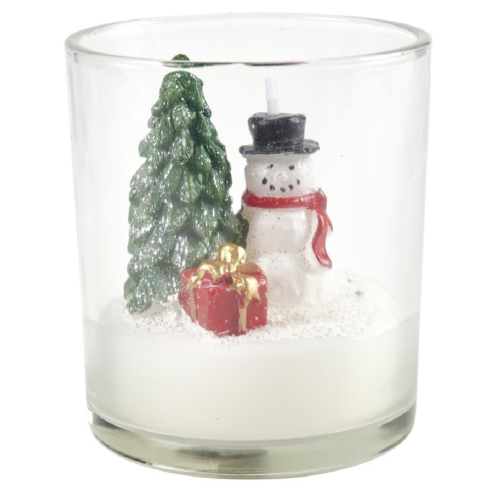 Bougie de No&euml;l avec sujets sur manteau de neige Ø7 cm