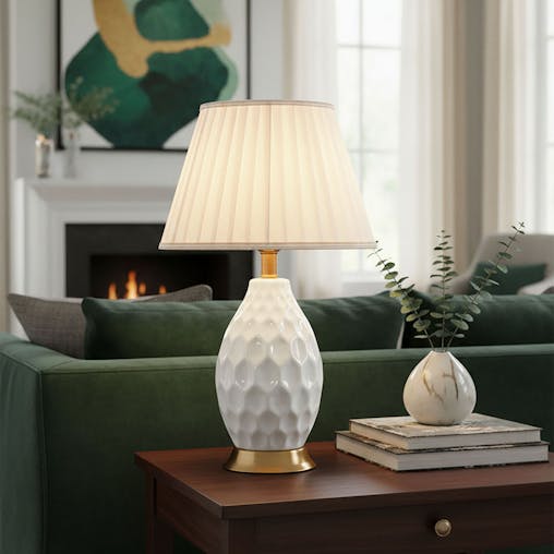 SOGA 4X Textured Ceramic Oval Table Lamp with Gold Metal Base White