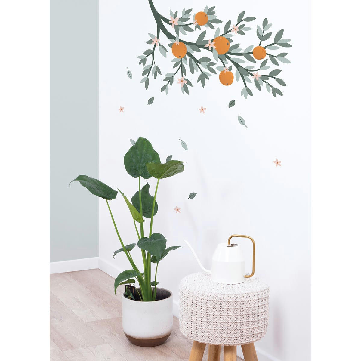 LOUISE - Grand sticker branches et oranges en vinyle mat multicolore