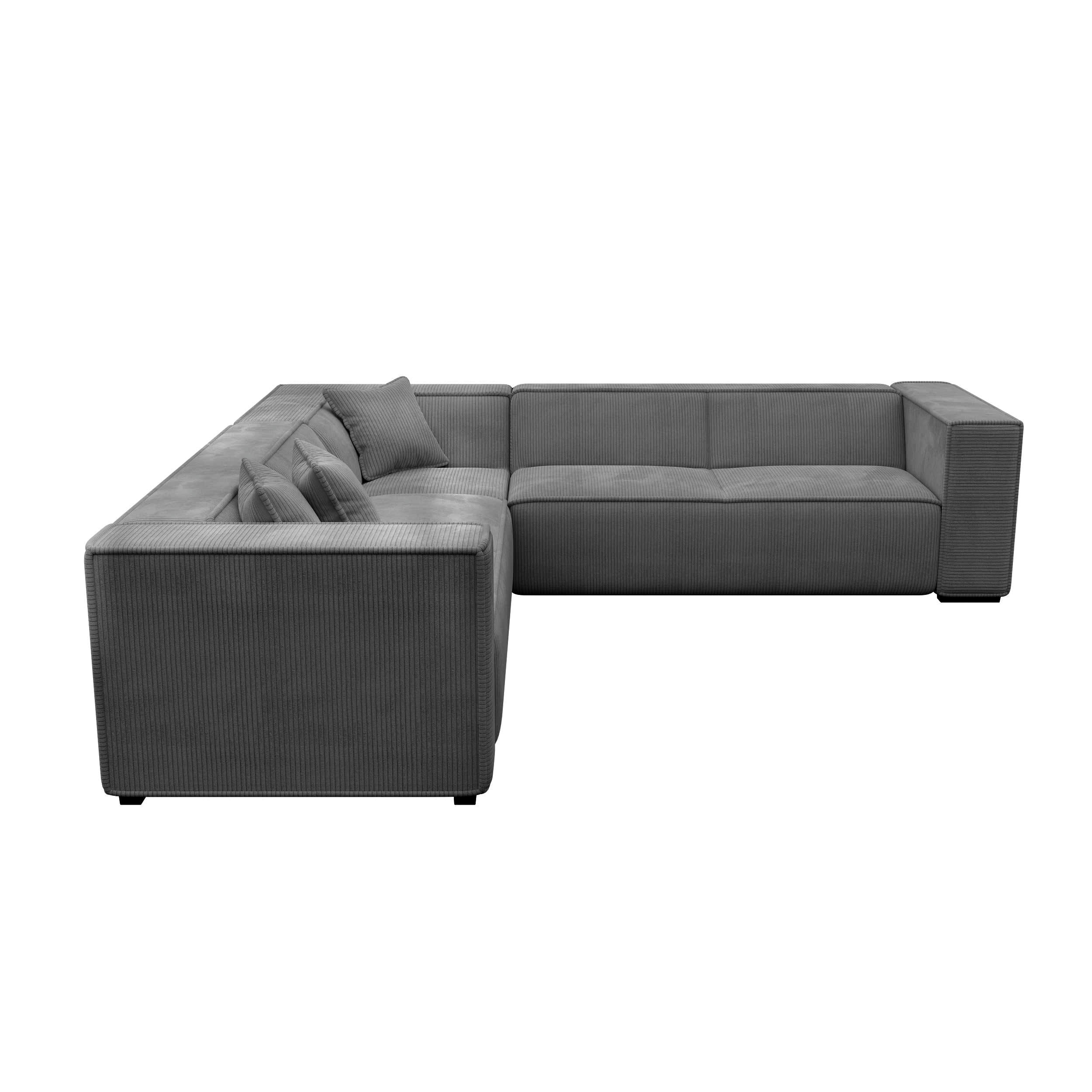 KAYA - Canapé grand angle tissu velours côtelé gris anthracite