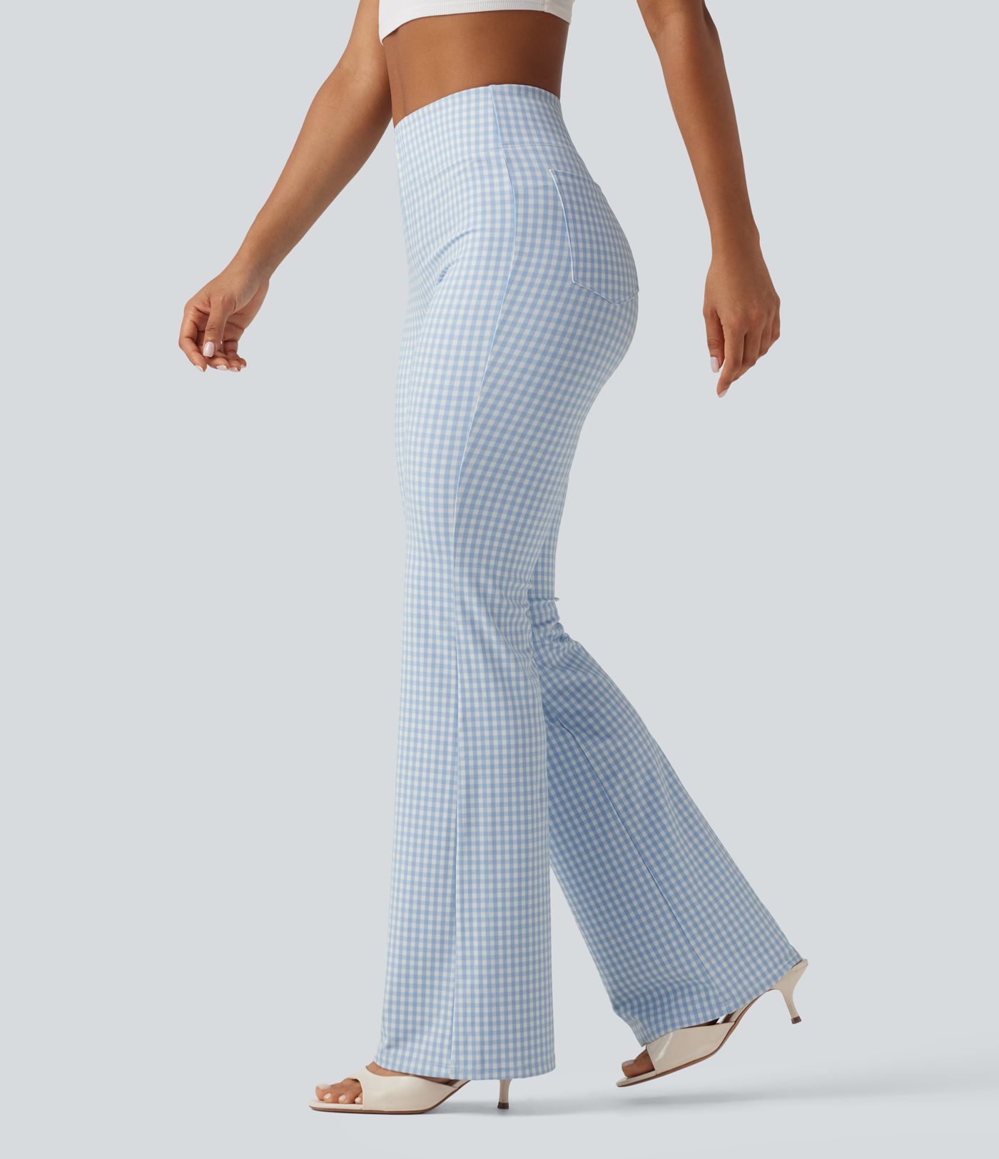 Pantalon de bureau bootcut Halara Flex™ taille haute à carreaux avec poches