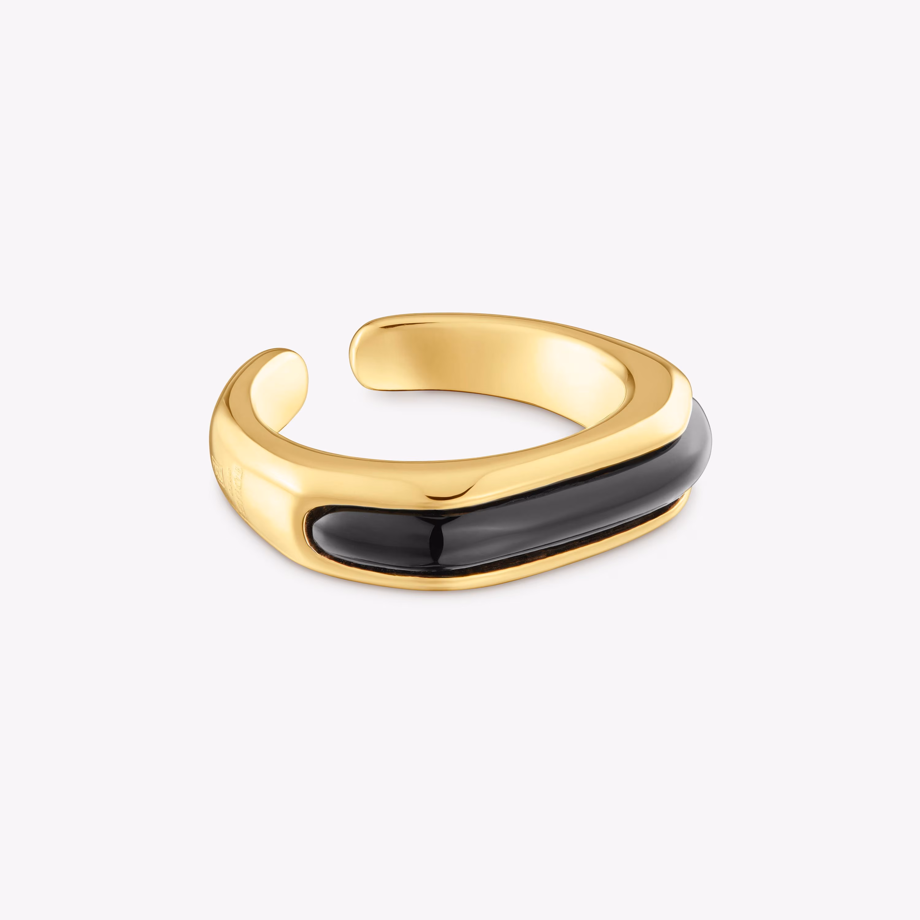Anillo abierto con baño de oro 18 kt sobre plata y ónix Line
