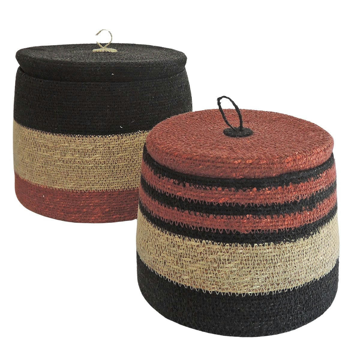 - Set de 2 paniers à couvercle en jonc de mer