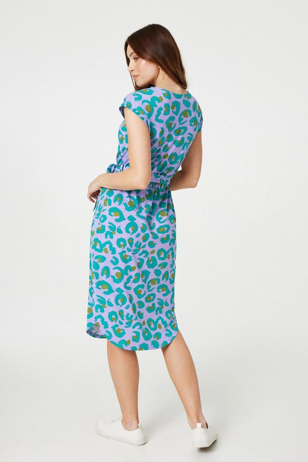Izabel London Animal Print Cap Sleeve Jersey Dress
