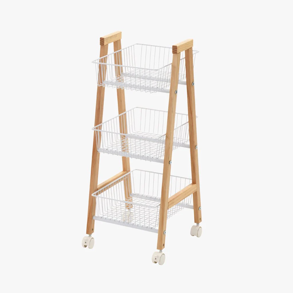 Carrinho de Apoio em Pinho com Três Cestos 32x37x81 DRAVA