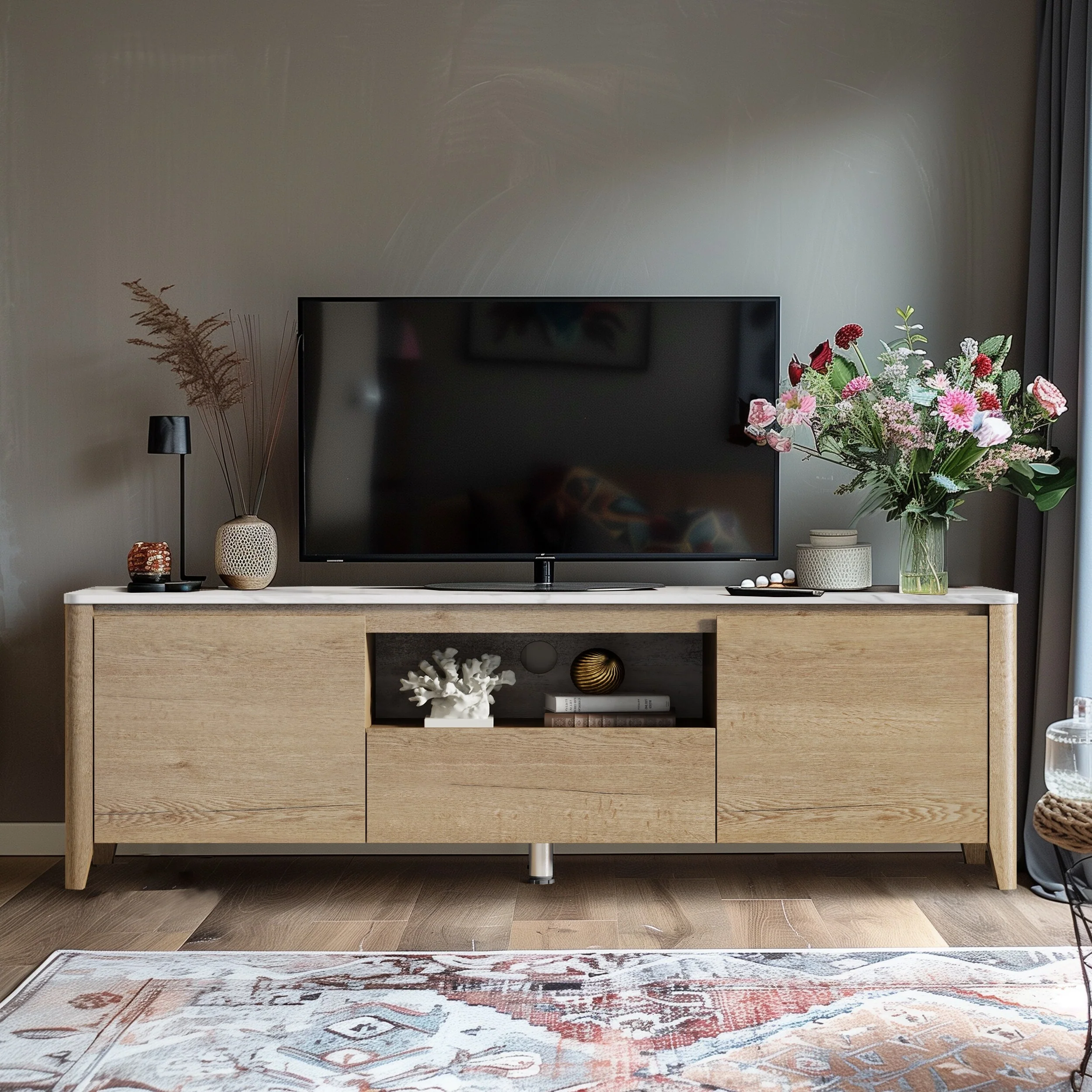 70 TV Stand with LED, Drawers & Cabinets for TVs Up to 75