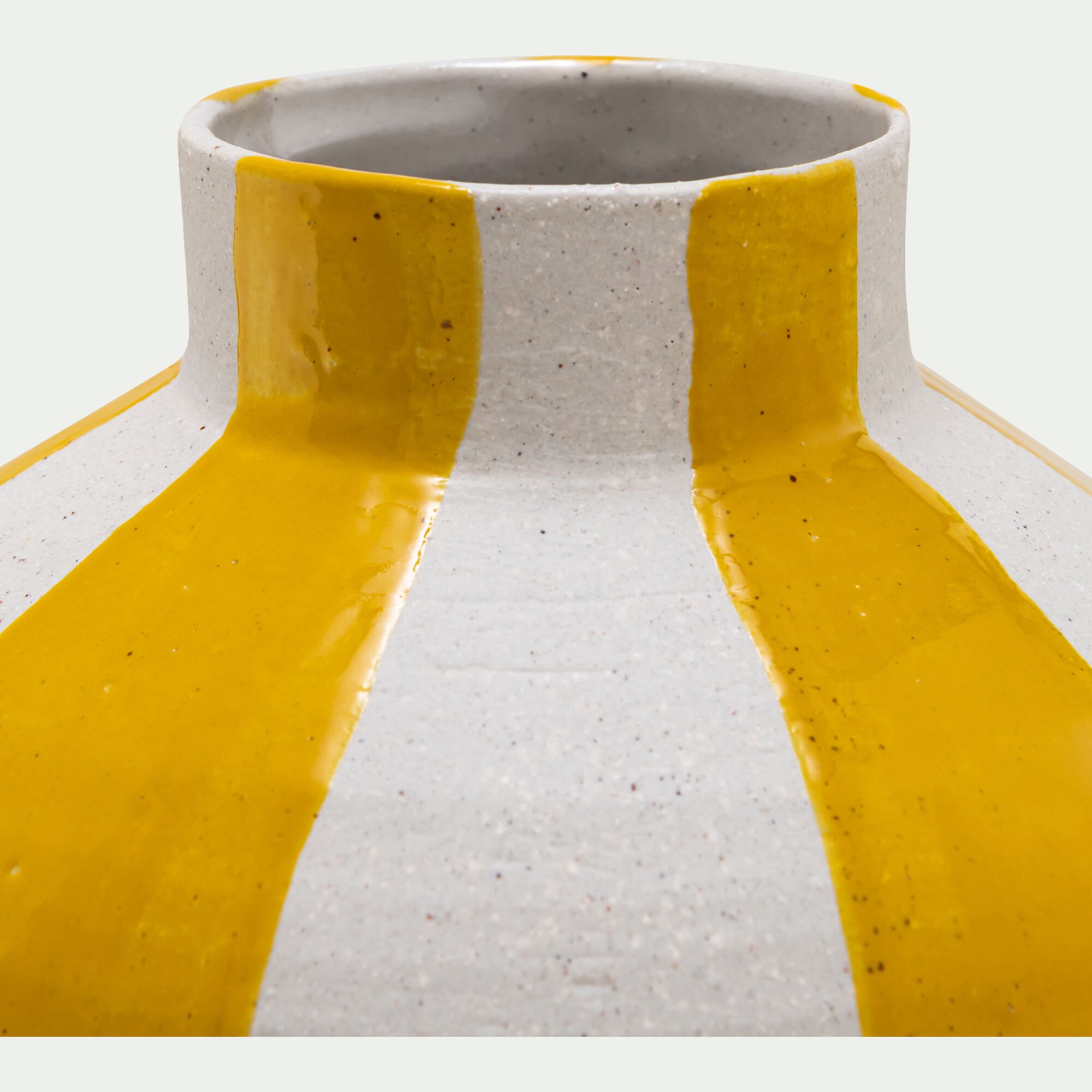 CAMPECHE - Vase boule en grès D16,5cm - jaune et blanc