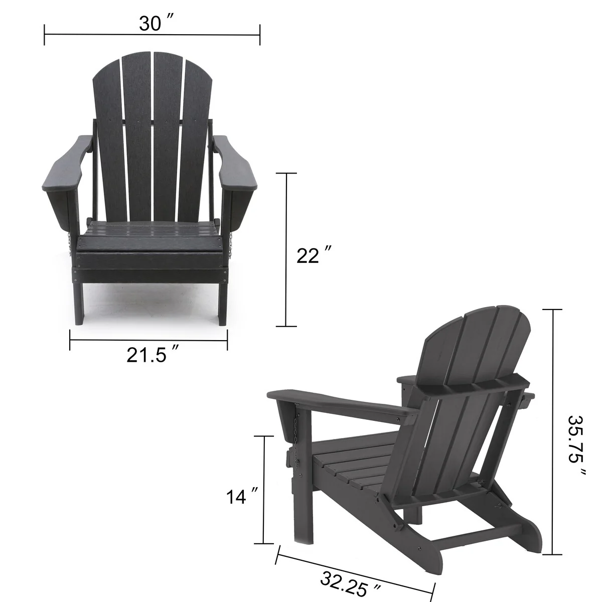 Grey Plastic Folding Adirondack Chair Set
