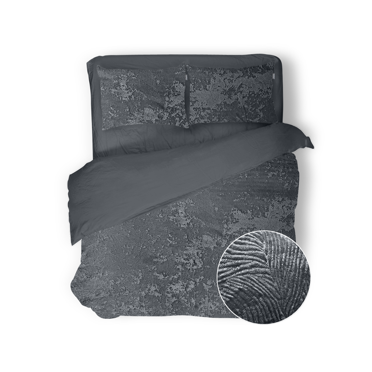 Eleganzzz Dekbedovertrek 3D Embossed Velvet Wave - dark grey
